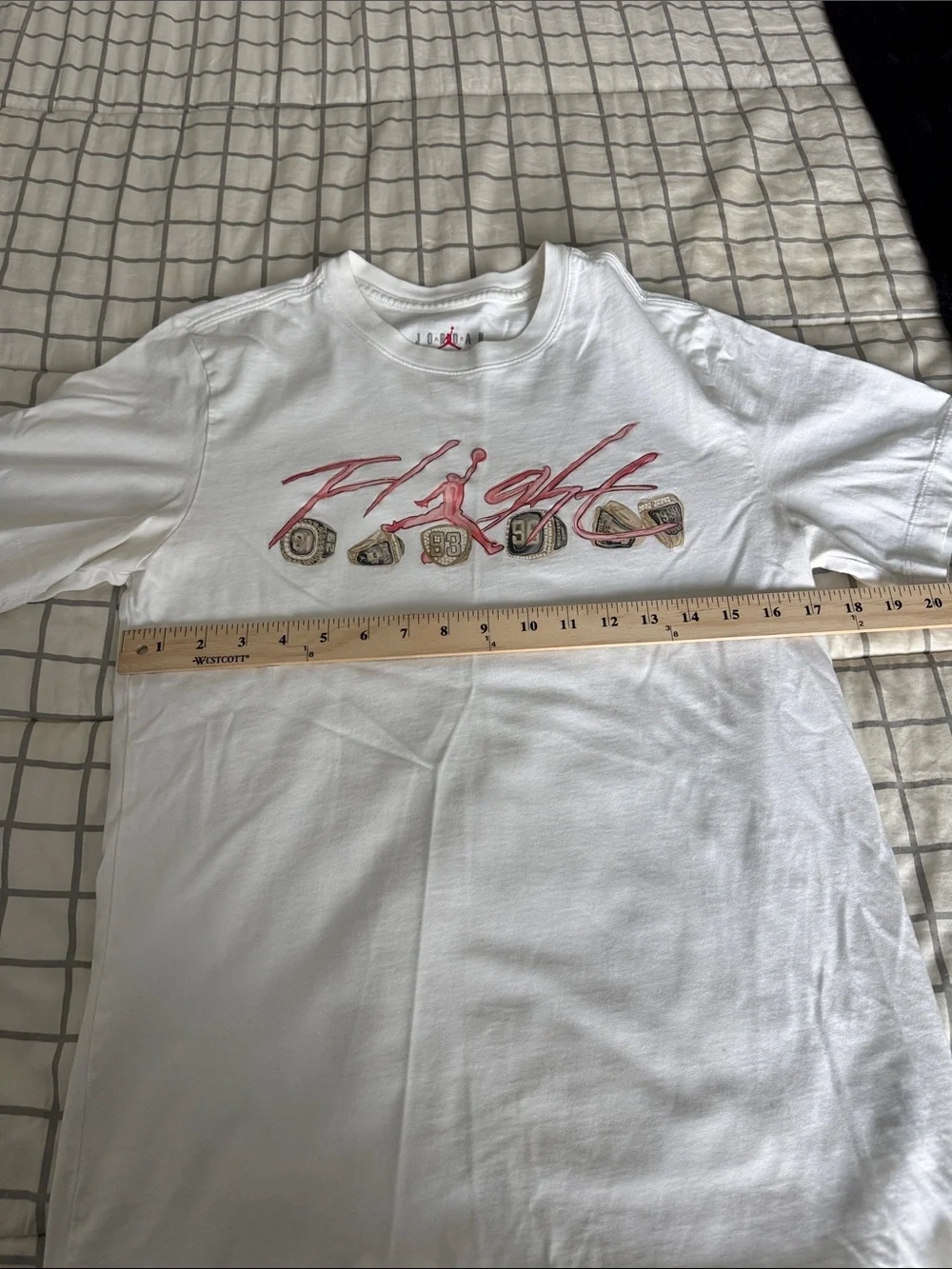 Jordan White Short Sleeve 'Flight' Graphic Tee with Red Script